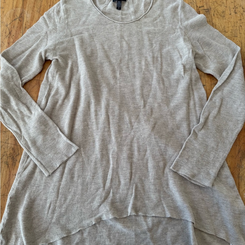 Eileen Fisher Sweater S Cotton Blend Long Sleeve Knit High Low Beige